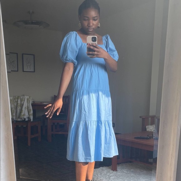 Sim & Sam Dresses & Skirts - Sim & Sam Blue Puff Sleeve Ruffle Dress Size Small